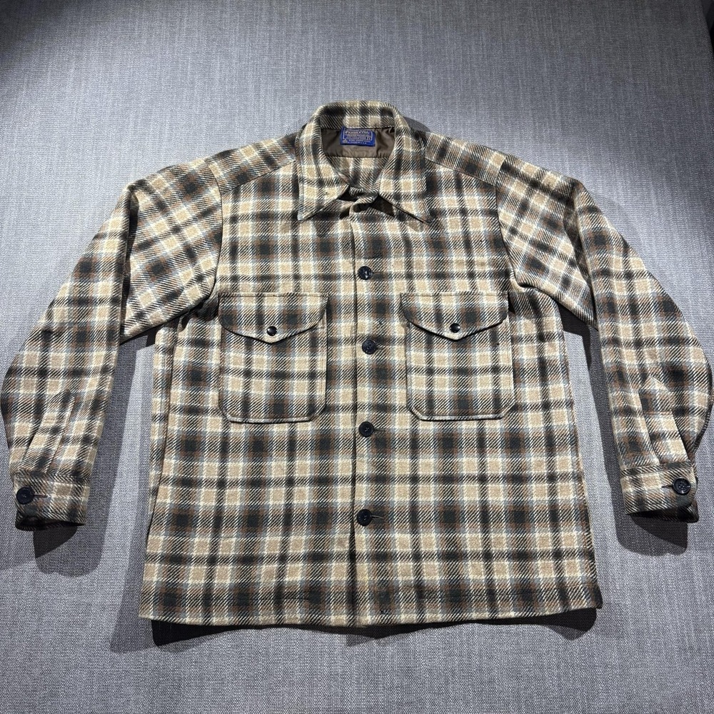 Vintage Pendleton Jacket Mens Large Brown Plaid Wool Lined Made USA Workwear